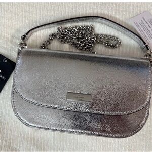 Kate Spade Krista Silver  Patent Fabric Chain Crossbody Bag K1955 Purse NWT $349